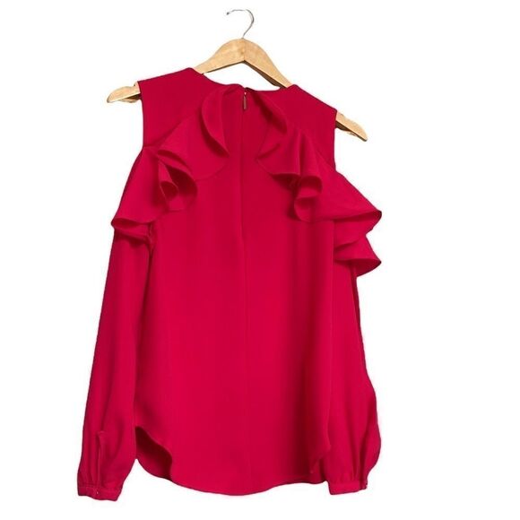 NWT Lauren Ralph Lauren Pink Cold Shoulder Blouse Crepe Ruffles Small - Picture 7 of 7